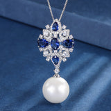 16mm Big Pearl Pendant Necklace Lab Diamonds Ruby Gemstone