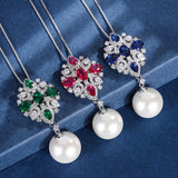16mm Big Pearl Pendant Necklace Lab Diamonds Ruby Gemstone