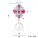 16mm Big Pearl Pendant Necklace Lab Diamonds Ruby Gemstone
