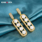 6mm Pearl Gold-Color Drop Earrings for Women Party Wedding Engagement