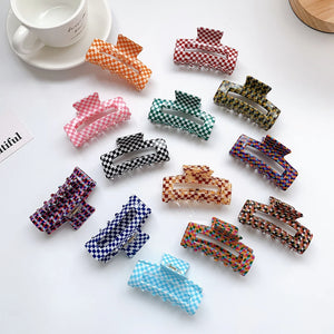 Korea Retro Checked Square Grip Clip Medium Size Acrylic Pan Hair Clip