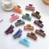 Korea Retro Checked Square Grip Clip Medium Size Acrylic Pan Hair Clip
