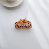 Korea Retro Checked Square Grip Clip Medium Size Acrylic Pan Hair Clip