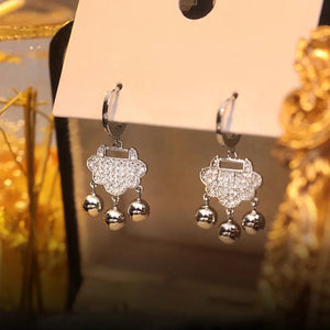 Chinese Style Micro-set Zircon Safe Lock Earrings