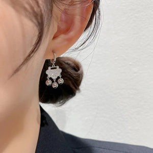 Chinese Style Micro-set Zircon Safe Lock Earrings