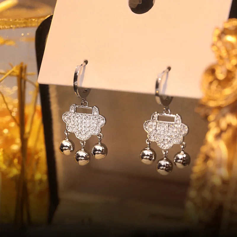 Chinese Style Micro-set Zircon Safe Lock Earrings