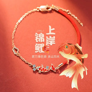 Chinese Style Lucky Red Rope Koi Zircon Bracelet