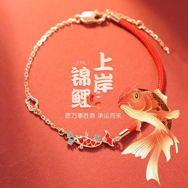 Chinese Style Lucky Red Rope Koi Zircon Bracelet