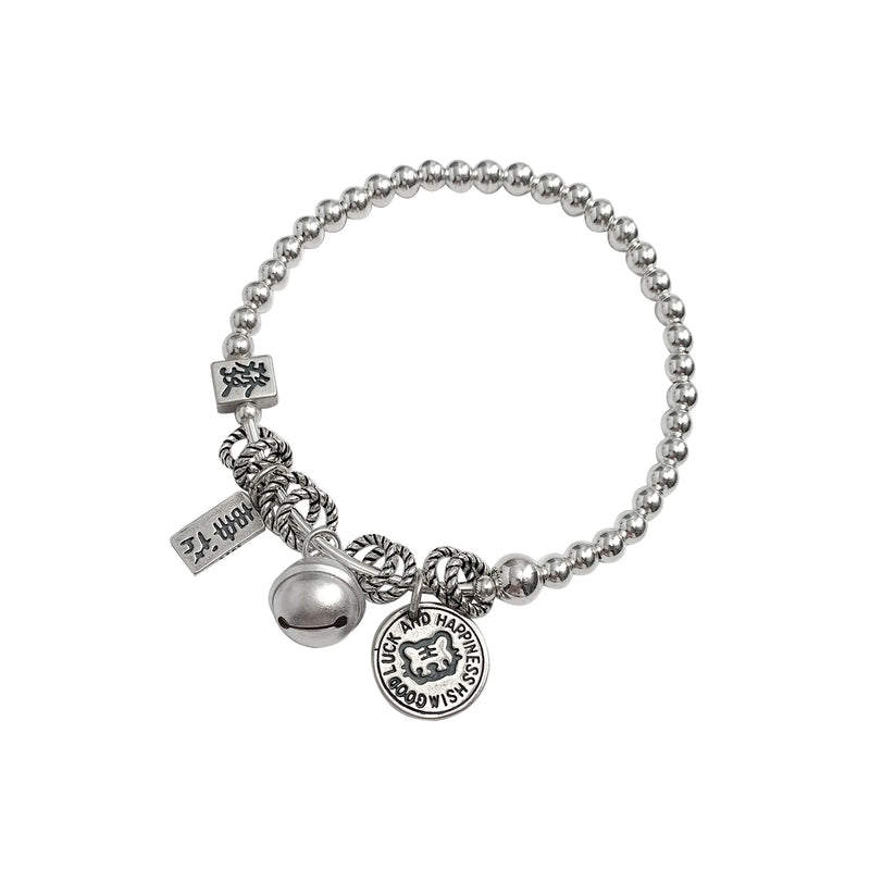 Chinese Zodiac Tiger Bell Stretch Bracelet Ladies S925 Sterling Silver Bracelet