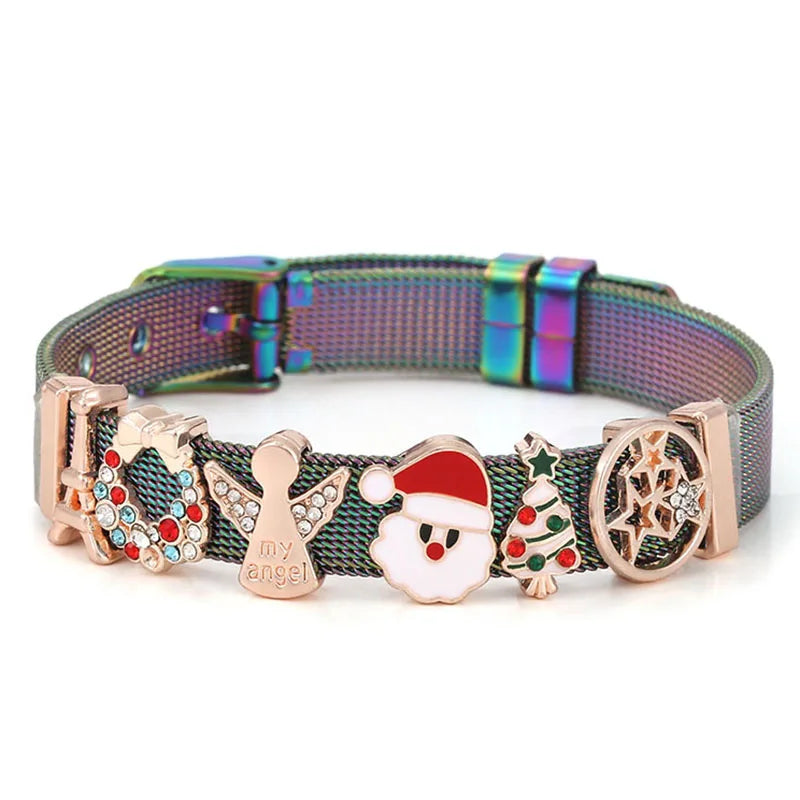 Christmas Santa Claus Beads Bracelet Mesh Charm Bracelet