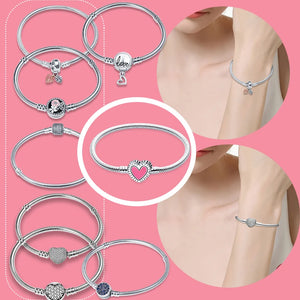925 Sterling Silver Heart Flower Bracelet for Bead Charms DIY Jewelry
