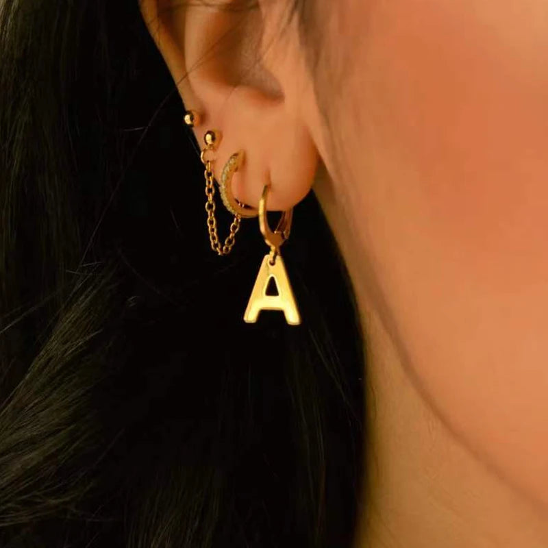 Classic A-Z Initials Earrings Stainless Steel High Never Fade Jewelry