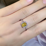 Classic Zircon Plated Ring for Women, Yellow Cushion Diamond