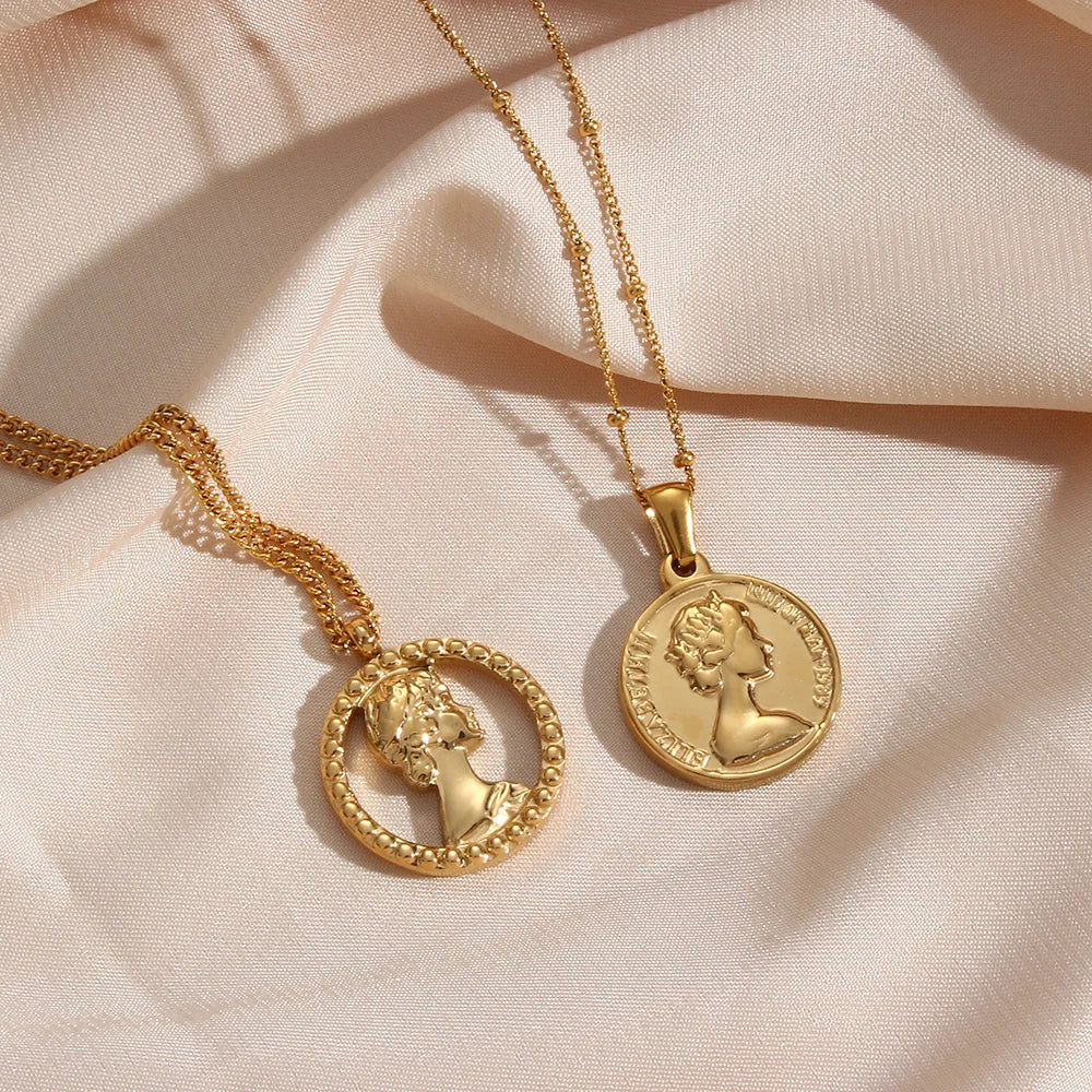 Classical Portrait Coin Necklace Vintage Jewelry