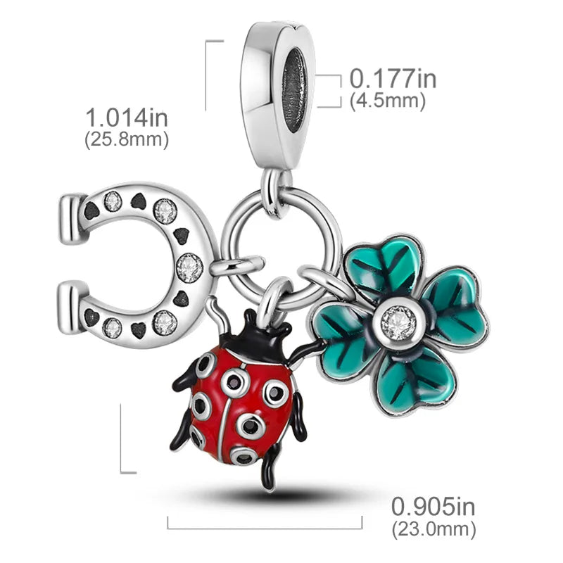 Ladybug Talipes Pendant Charm 925 Sterling Silver for Bracelet Necklace