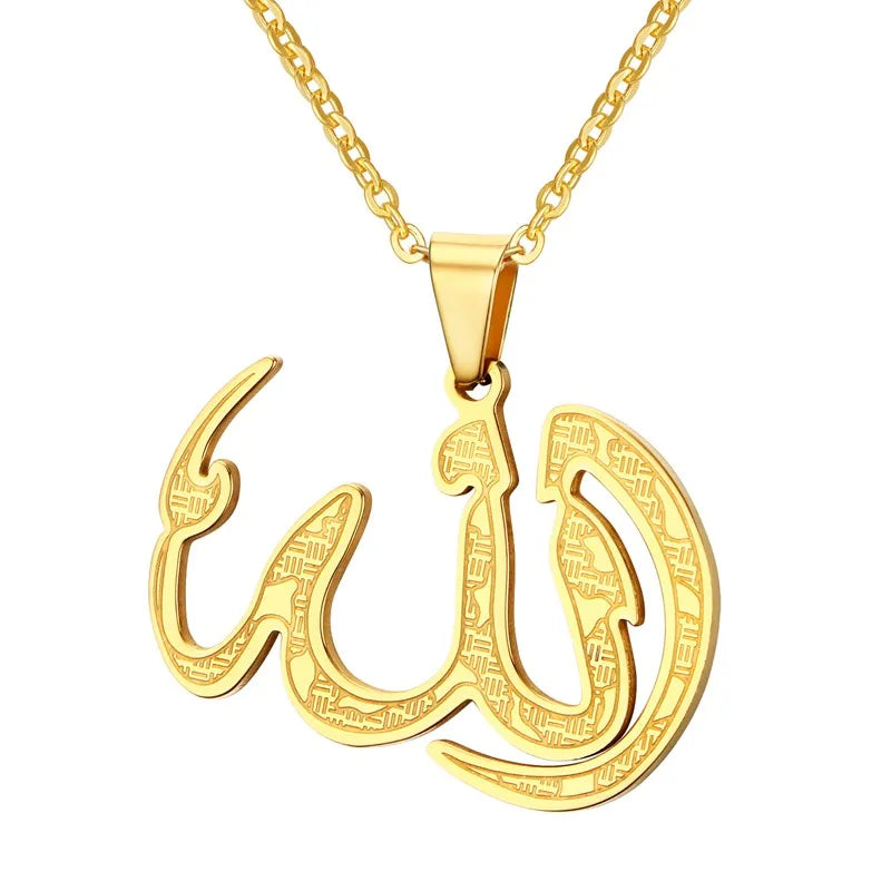 Steel God Allah Pendant Necklace High 27mm Religious Jewelry
