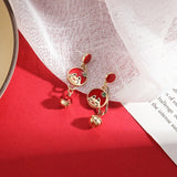 Red Chinese Style Cartoon Earrings - Lucky Cat Earrings