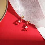 Red Chinese Style Cartoon Earrings - Lucky Cat Earrings