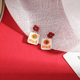Red Chinese Style Cartoon Earrings - Lucky Cat Earrings