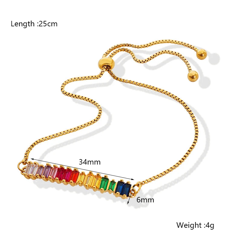 Colorful CZ Rainbow Bracelet Waterproof Stainless Steel Wrist