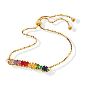 Colorful CZ Rainbow Bracelet Waterproof Stainless Steel Wrist