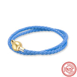 Colorful Leather Weave Bracelet 925 Silver Clasp