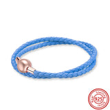 Colorful Leather Weave Bracelet 925 Silver Clasp
