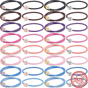 Colorful Leather Weave Bracelet 925 Silver Clasp