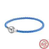 Colorful Leather Weave Bracelet 925 Silver Clasp