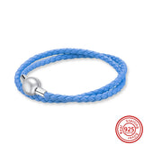 Colorful Leather Weave Bracelet 925 Silver Clasp