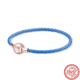 Colorful Leather Weave Bracelet 925 Silver Clasp