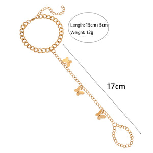 Vintage Butterfly Bracelet with Ring Link Wrist Chain for Women