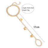 Vintage Butterfly Bracelet with Ring Link Wrist Chain for Women