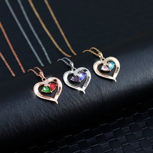 Water Drop Diamond Necklace with Engraved Name & Birthstone Heart Pendant
