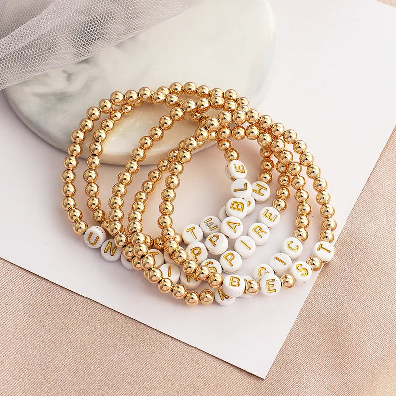 Letter Bead Bracelet Round Beaded Gift for Women Men