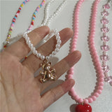 Goth Y2K Heart Flower Bear Pendant Choker Necklace