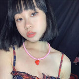 Goth Y2K Heart Flower Bear Pendant Choker Necklace