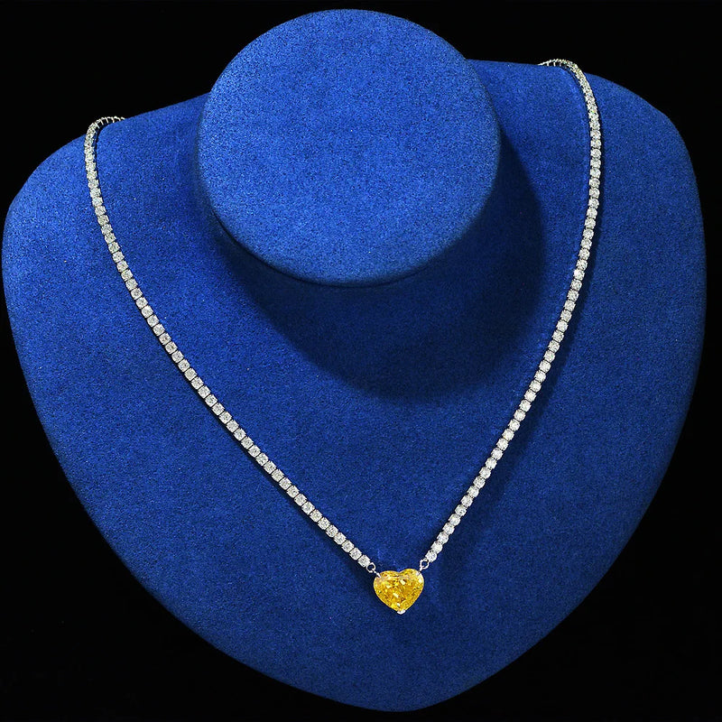 Heart CZ Pendant Necklace Tennis Chain for Women