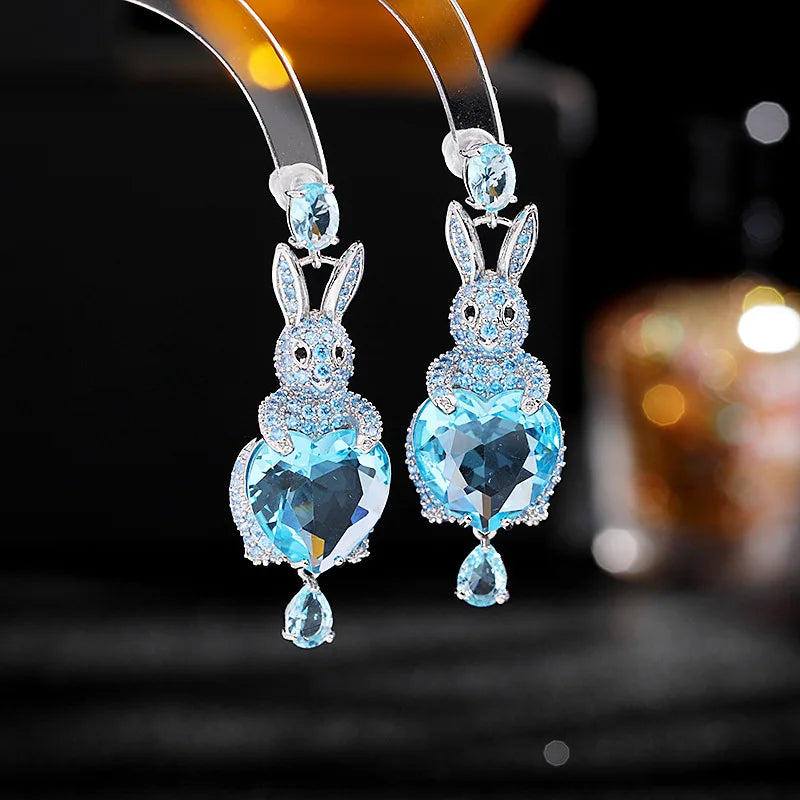 Rabbit Drop Earrings 925 Silver Zircon Dangle Party Jewelry Gift