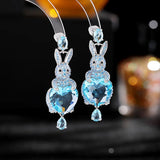 Rabbit Drop Earrings 925 Silver Zircon Dangle Party Jewelry Gift