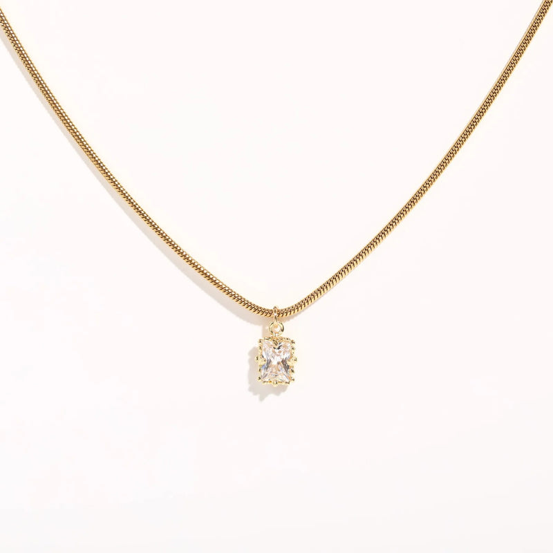 Small Square Diamond Pendant Stainless Steel Plating Necklace Women