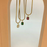 Small Square Diamond Pendant Stainless Steel Plating Necklace Women