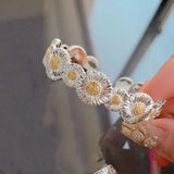 Delicate Small Daisy Flower Bracelet 925 Silver Vintage Bangle Jewelry Gift