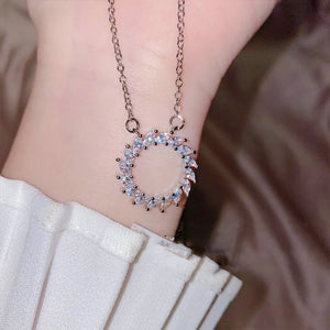 Silver Circle CZ Pendant Necklace Vintage Jewelry