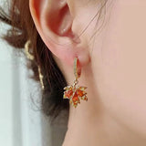 Red Zircon Maple Leaf Pendant Earrings for Women