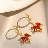Red Zircon Maple Leaf Pendant Earrings for Women