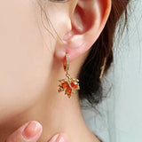 Red Zircon Maple Leaf Pendant Earrings for Women