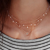 925 Sterling Silver Crystal Rose Silver Dangle Star Cz Drop Choker Necklace