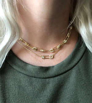 Micro Pave Cz Safety Pin Chain Choker Necklace For Women