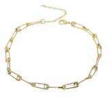 Micro Pave Cz Safety Pin Chain Choker Necklace For Women